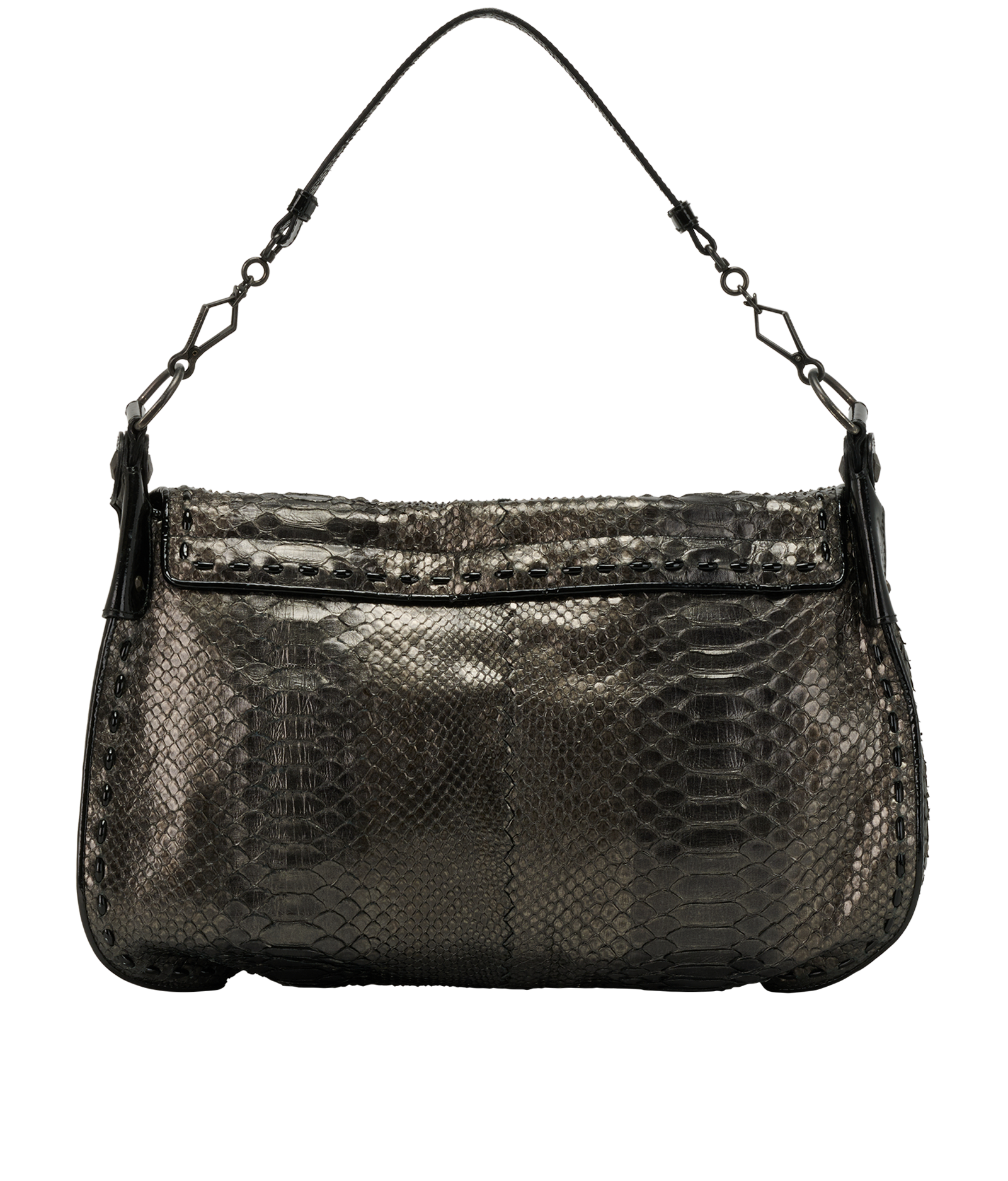 Vintage Large Flap Bag, &pound;395, Handbags, Brown, Leather/Python, Back view
